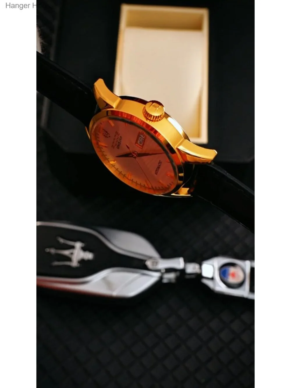 Men's Automatic Mechanical Watch Luxury Retro Day Date Genuine Leather Strap